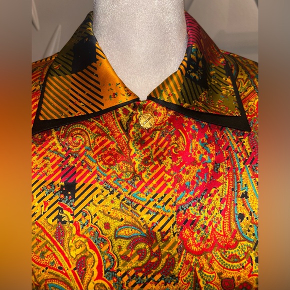 EUC Louis Feraud SZ 4 gold/red/black multicolored silk paisley print blouse - Picture 11 of 12